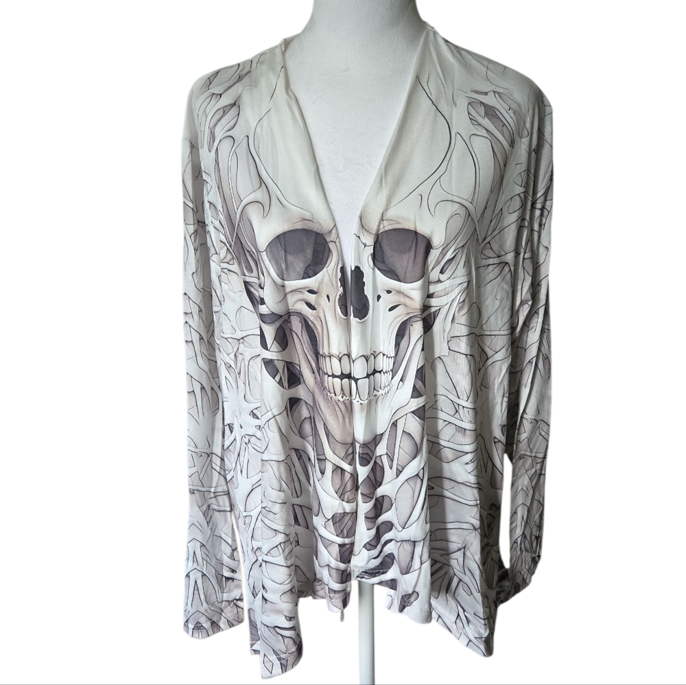 Skull Print Open Cardigan - Picture 5 of 5